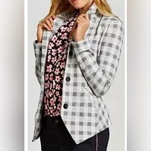 Cabi Blazer Jacket Womens 10 Plaid Valentina Button Pointe Knit Career Gray Knit